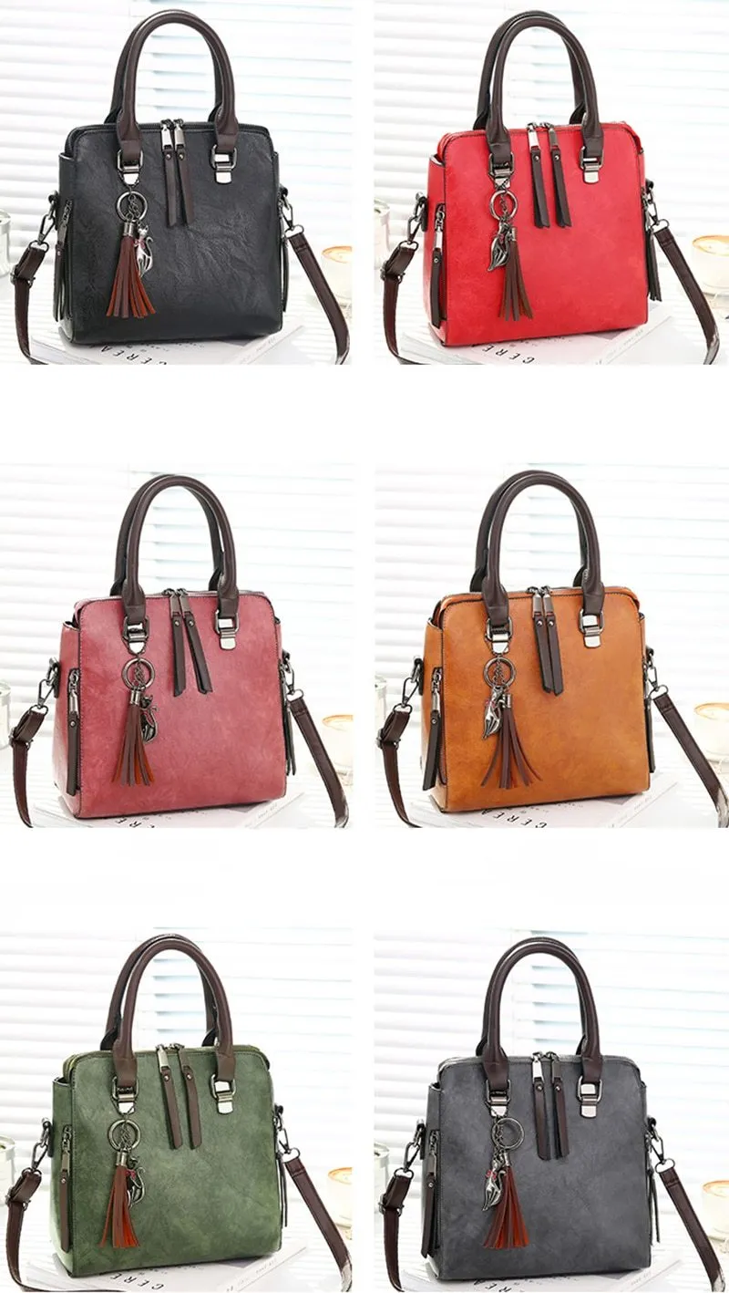 Vintage PU Leather Ladies HandBags Women Messenger Bag Tote Tassel Designer Cross body Shoulder Hot