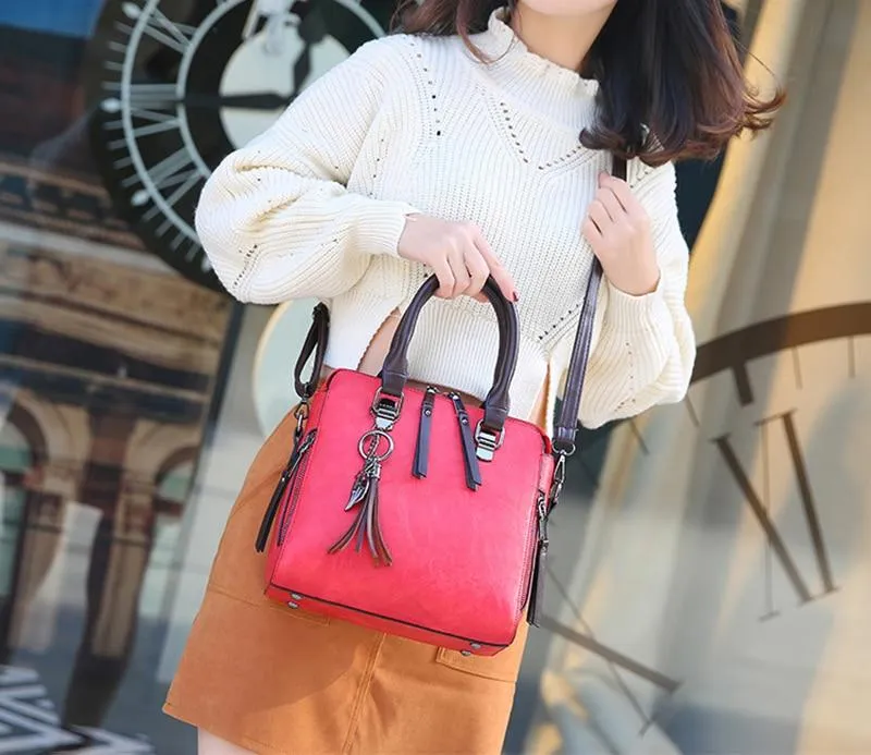 Vintage PU Leather Ladies HandBags Women Messenger Bag Tote Tassel Designer Cross body Shoulder Hot