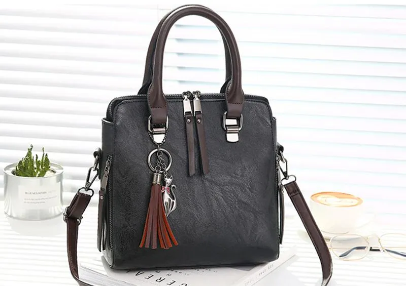 Vintage PU Leather Ladies HandBags Women Messenger Bag Tote Tassel Designer Cross body Shoulder Hot