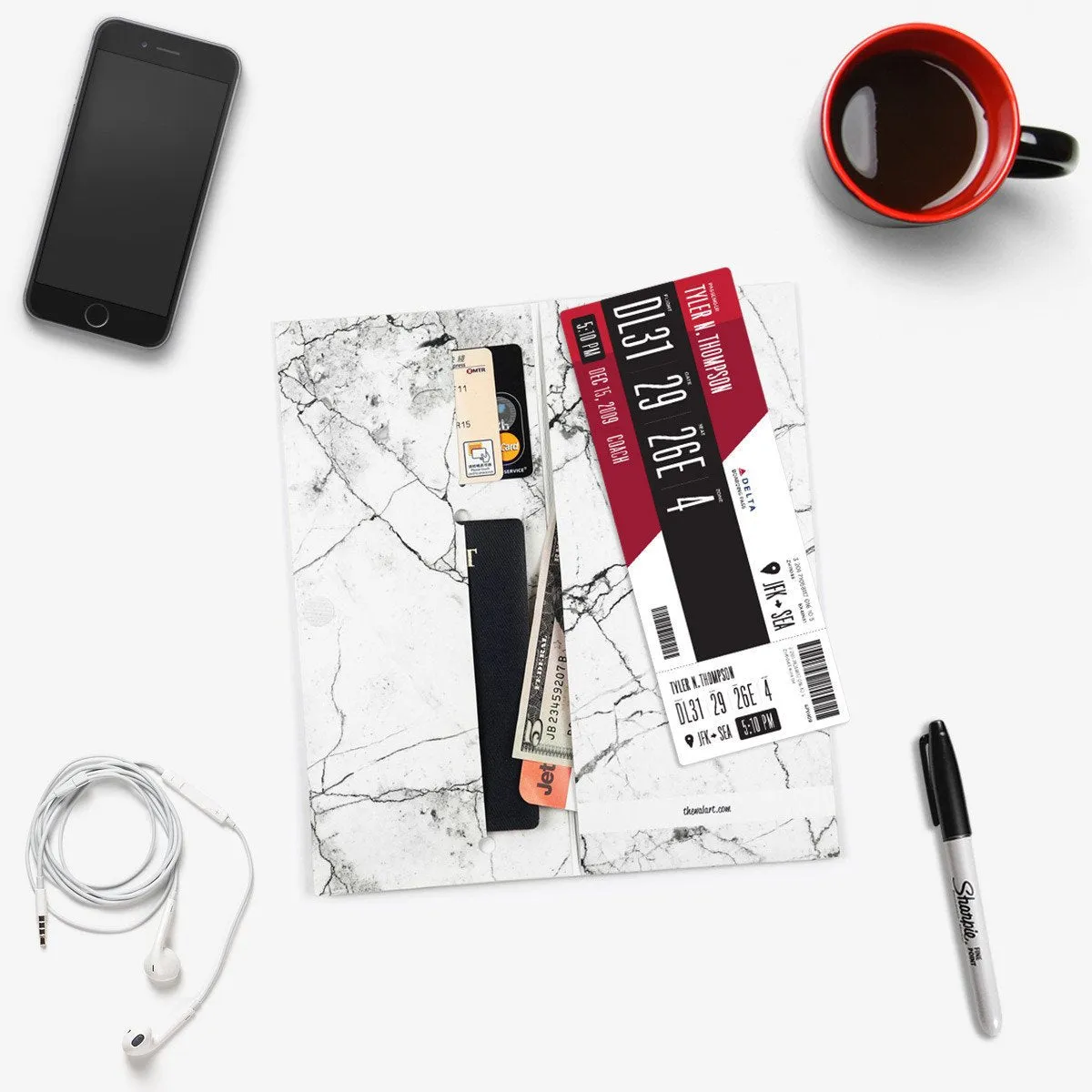 White Marble Travel Wallet