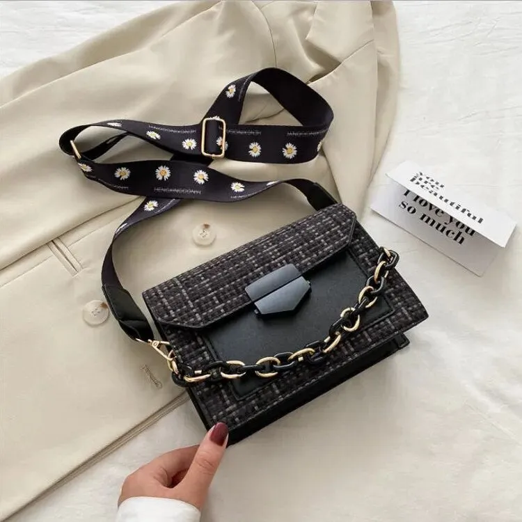 Wide Strap Designer Lady Handbags Fashion Chain Purses