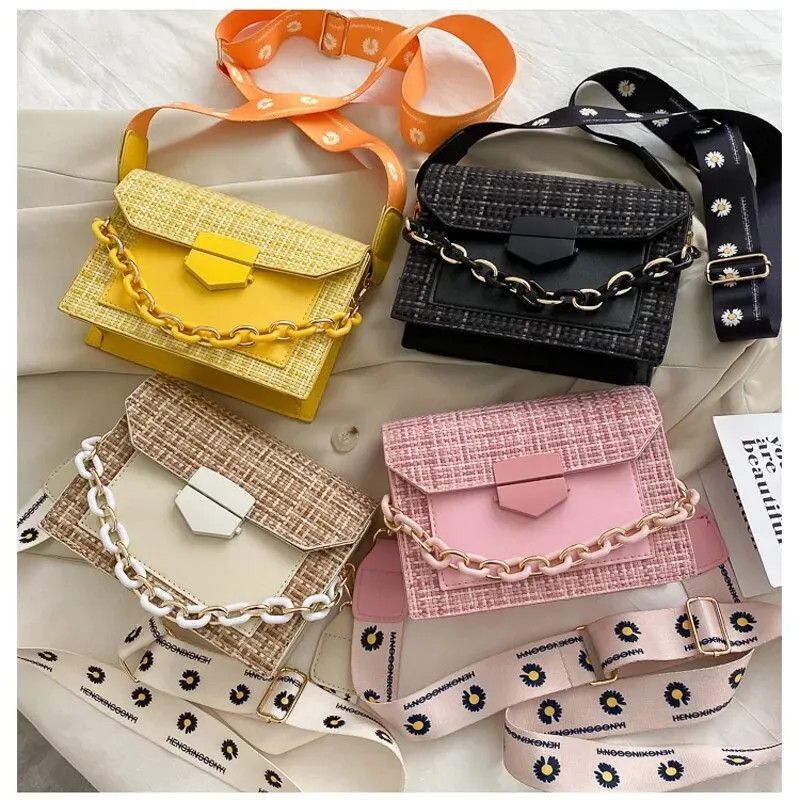 Wide Strap Designer Lady Handbags Fashion Chain Purses
