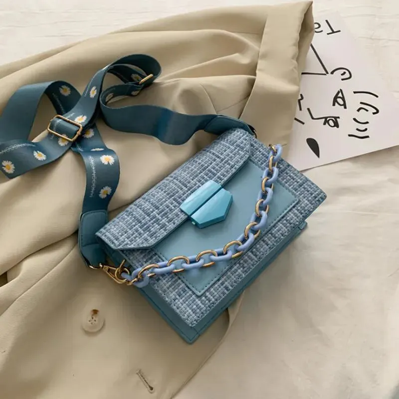 Wide Strap Designer Lady Handbags Fashion Chain Purses