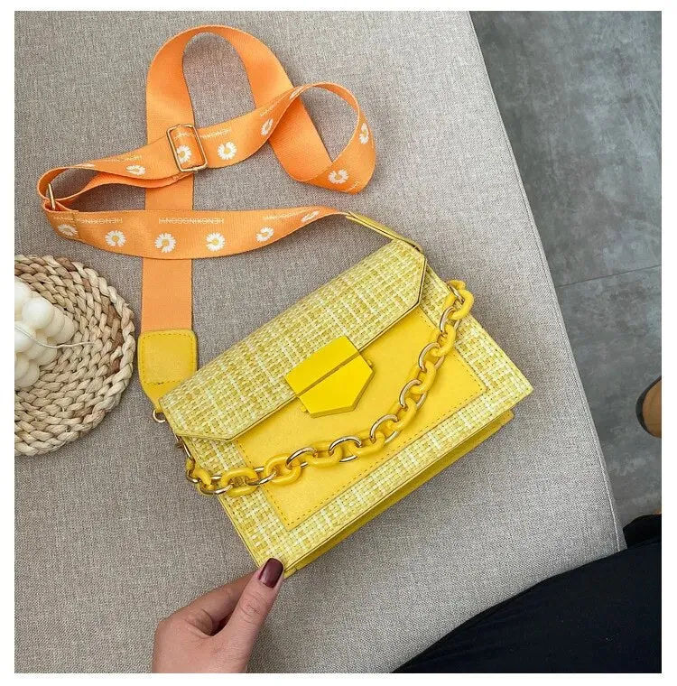 Wide Strap Designer Lady Handbags Fashion Chain Purses