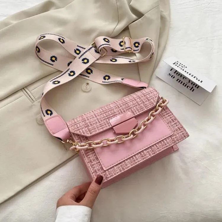 Wide Strap Designer Lady Handbags Fashion Chain Purses