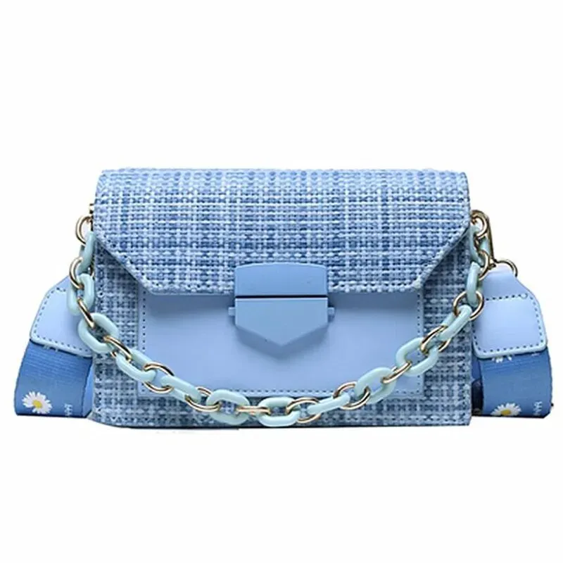 Wide Strap Designer Lady Handbags Fashion Chain Purses