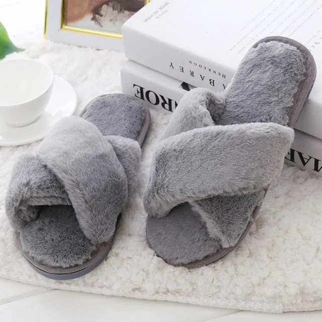 Winter Women Home Warm Shoes  Slip on Flats Female Slides Black Pink Plus Size 41