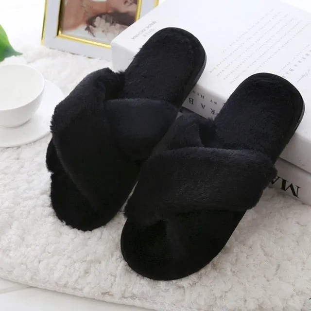Winter Women Home Warm Shoes  Slip on Flats Female Slides Black Pink Plus Size 41