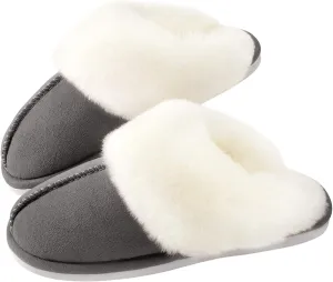 Women Slippers with Memory Foam, Fuzzy Warm Bedroom House Shoes, Fluffy Winter Indoor Outdoor Anti-Skid Sole