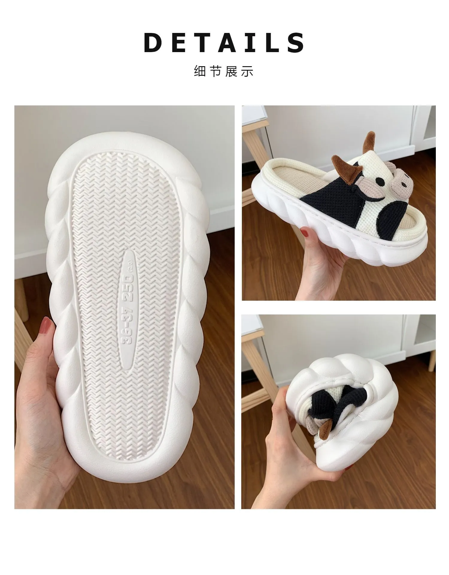 Women&#39;s Slippers Summer Four Seasons Indoor Home Sandals and Slippers Cute Cartoon Milk Cow House Slippers Funny Shoes