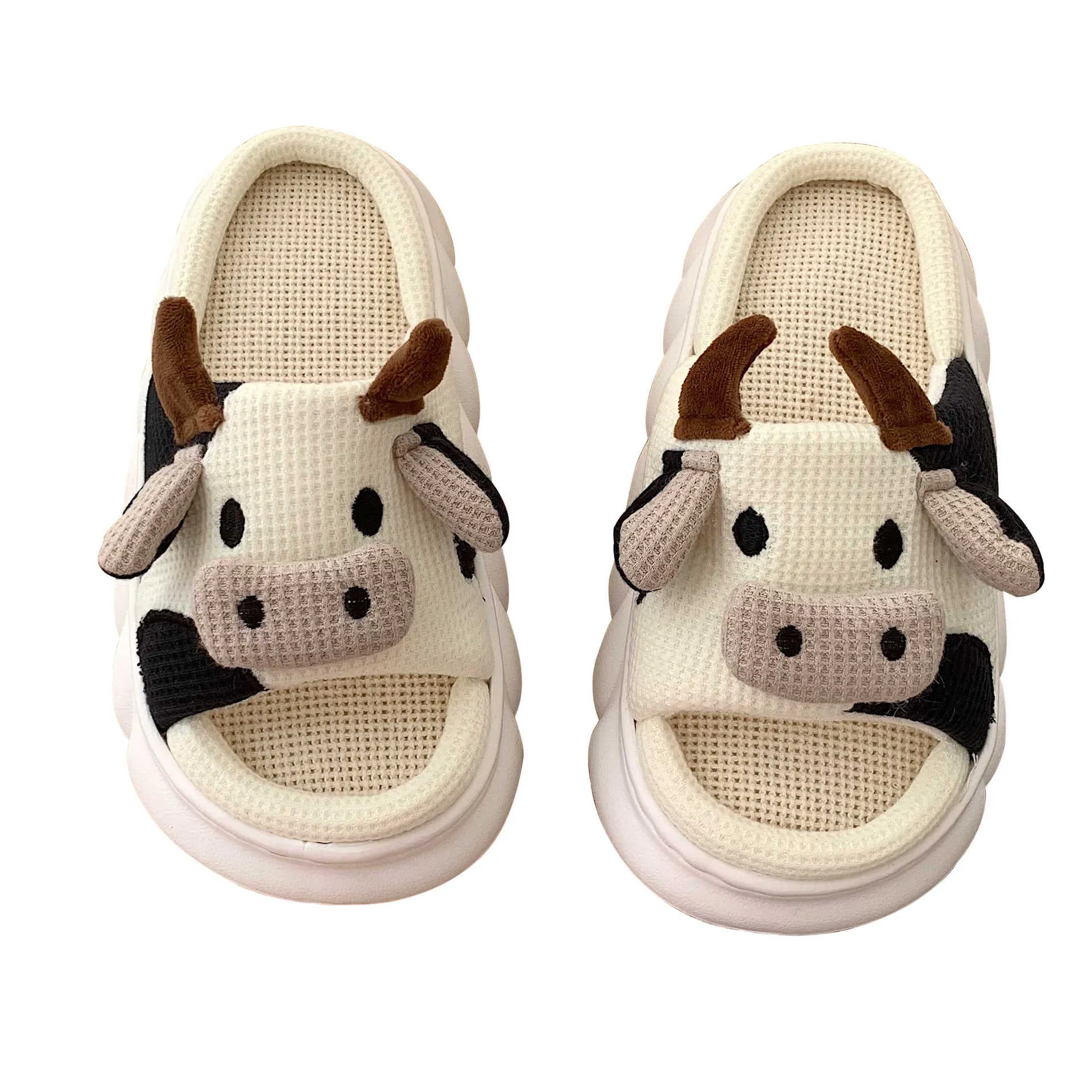 Women&#39;s Slippers Summer Four Seasons Indoor Home Sandals and Slippers Cute Cartoon Milk Cow House Slippers Funny Shoes