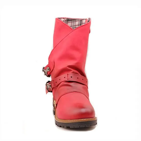 Women's Retro Belt Buckle Mid-Calve Martin Boots 29513264S